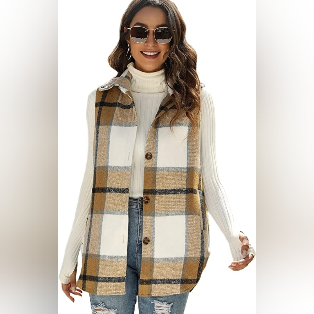 Amazon Women's Plaid Flannel Vest Sleeveless Shacket